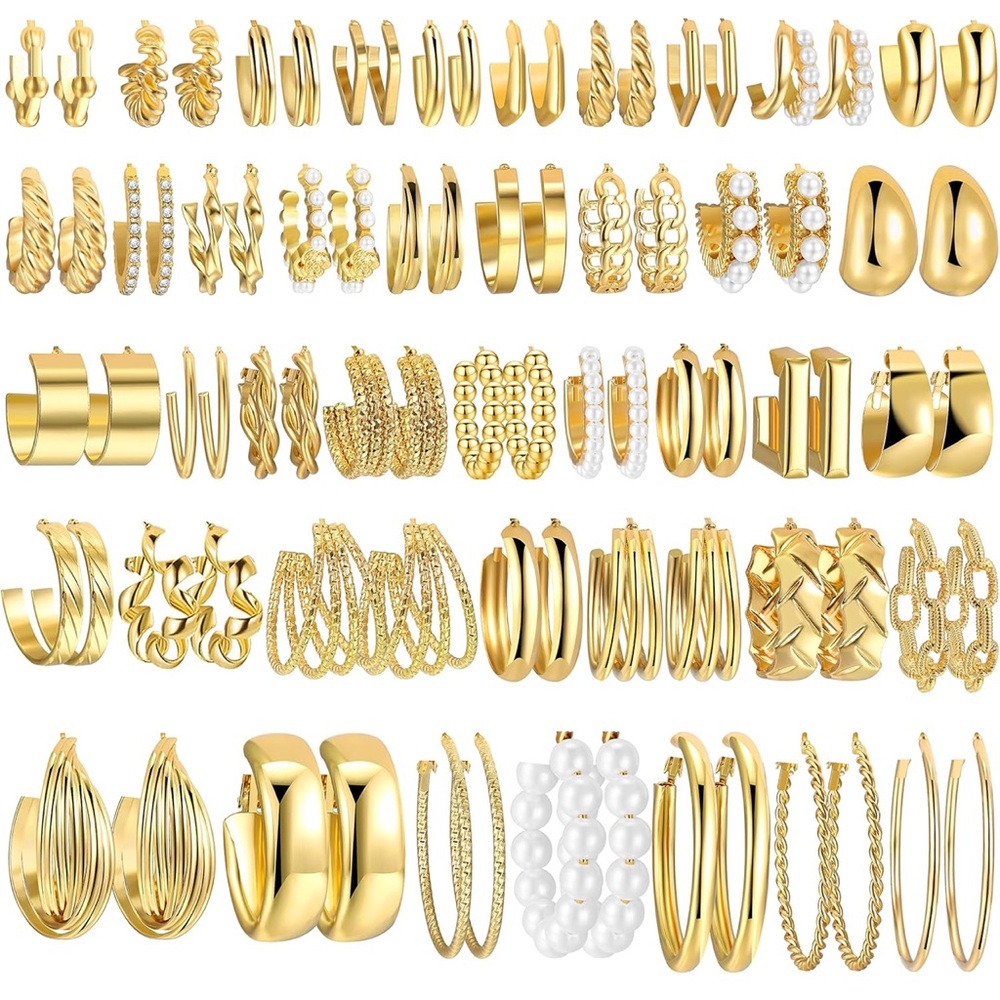 42 Pair Gold Hoop Earrings set for women